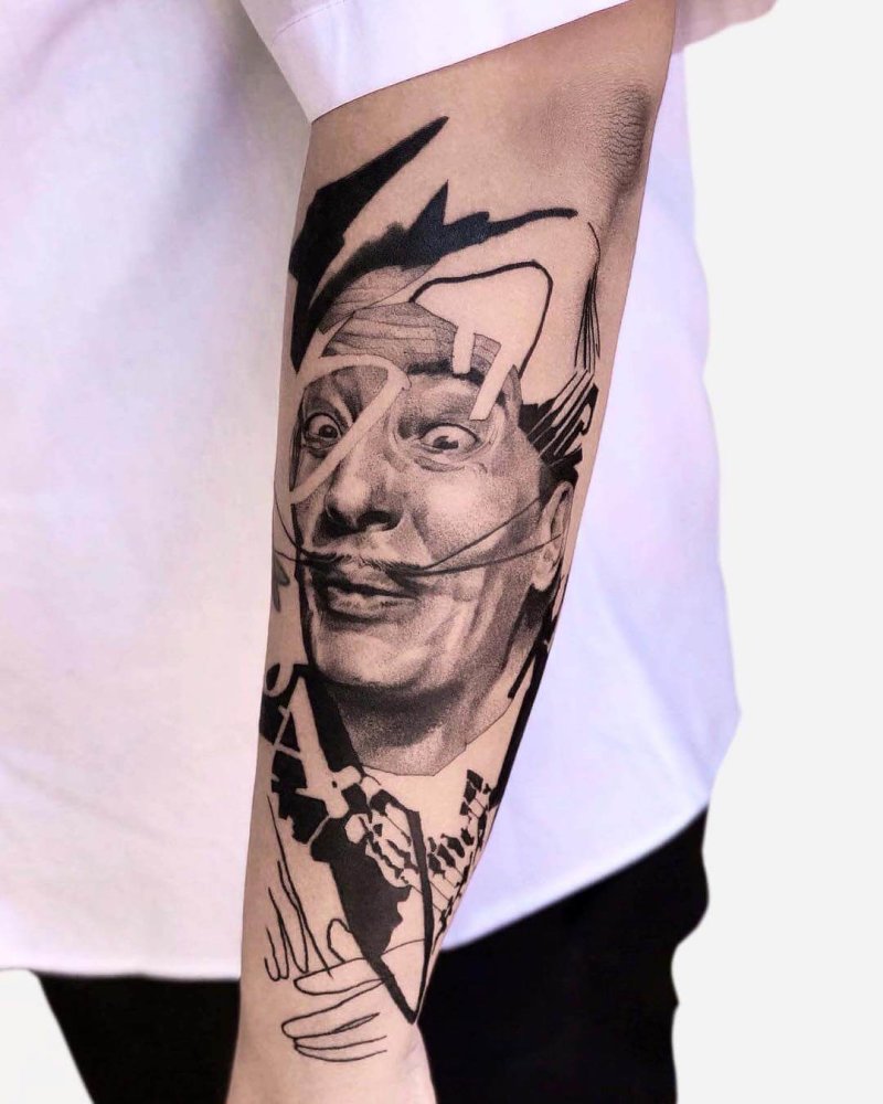 Salvador Dali mixed styles self portait tattoo